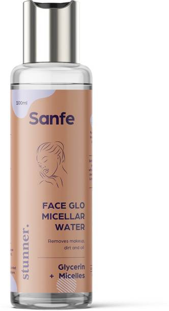 Sanfe Promise Face Glo Micellar Water |Removes Makeup & Cleanses Skin | For All Skin Types, 100ml | Removes Dust & Dirt Makeup Remover
