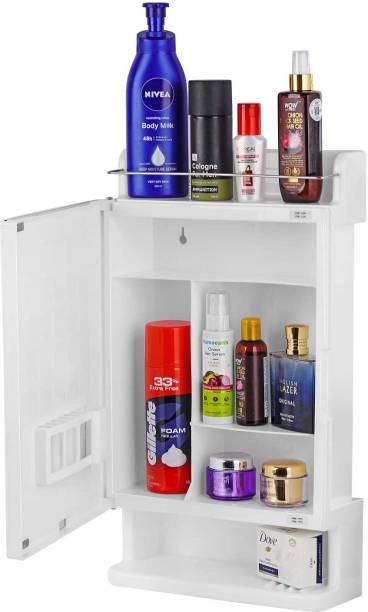 Waylan Strong and Heavy Rich Look Storage Cabinet with Mirror - White Polypropylene Wall Shelf