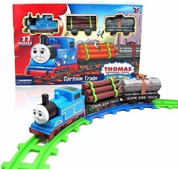 HALO NATION Thomas Battery Operated Toy Train Track With Light & Sound from Engine , Model Cartoon Toy Train Set with Track for Kids | 11 Piece | Battery Operated Combination Track Train Engine Toy