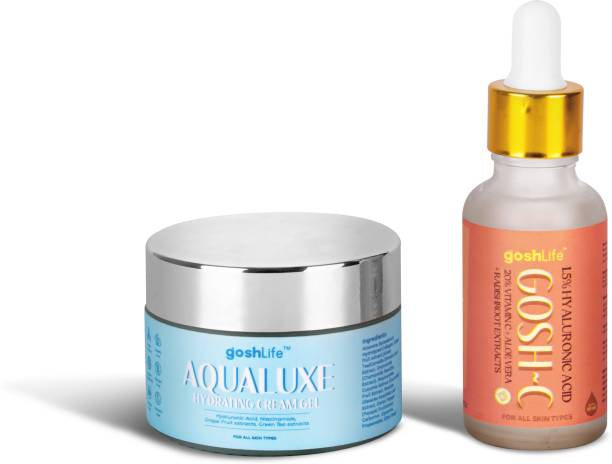 GoshLife Skin Care Bundle || Aqualuxe Hydrating Moisturizer Face Cream Gel, Gosh-C Face Serum