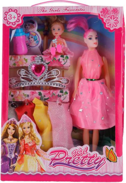 zm store PRITTY GIRL DOLL SET WIRH BABY DOLL WITH 4 DRESS MULTICOLOR ( MADE IN INDIA )