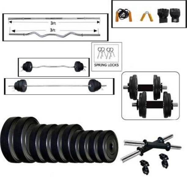 L'AVENIR FITNESS 30KG (4pcs * 5kg + 4pcs * 2.5kg) PVC Weight Plates + 2 Dumbbell Rods + Bend Rod + FITNESS ACCESSORIES Gym & Fitness Kit