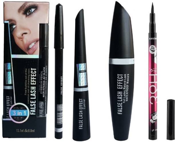 HUDA CRUSH BEAUTY Makeup Kit for Girls - M-A-C 3in1 Eyeliner,Mascara, Eyebrow Pencil With Yanqina High Quality Waterproof Liquid- Eye Liner 36H