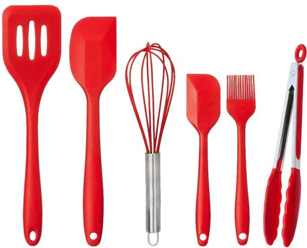 frenchware FRW-SNS-RED-P06 Non-Stick Silicone Spatula Set|Food-Grade & BPA-Free Red Kitchen Tool Set