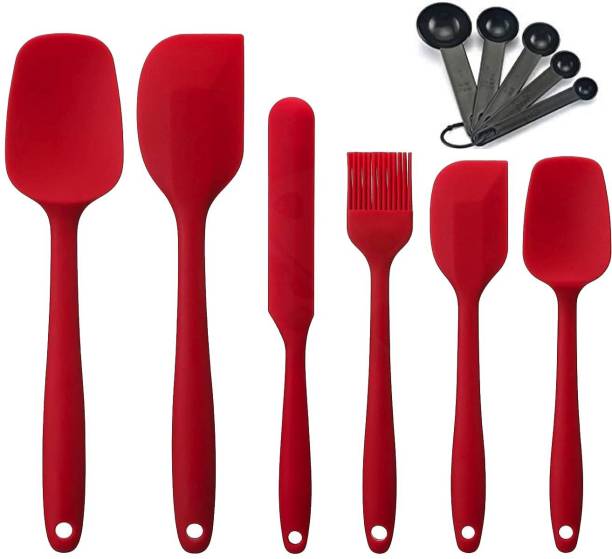 frenchware FRW-SUS-RED-P06 Non-Stick Silicone Spatula & Measuring Spoons| Food-grade & BPA-Free Red Kitchen Tool Set