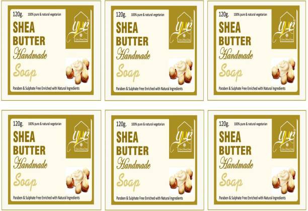 YNB YOURS NATURAL BUDDY Organic Shea Butter Handmade SLS & Paraben Free Soap, Pack of 6, With Free Loofah