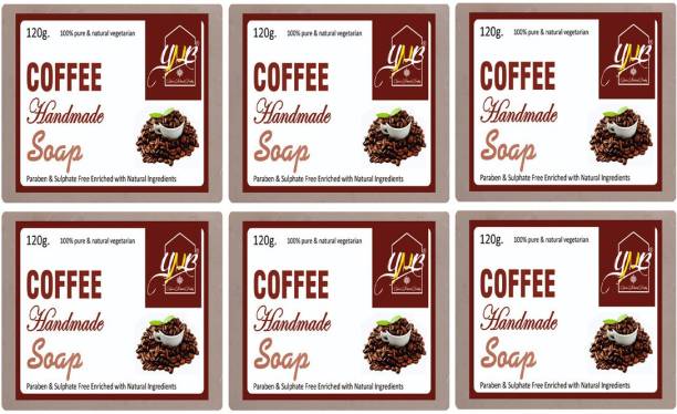 YNB YOURS NATURAL BUDDY Organic Coffee Handmade SLS & Paraben Free Soap, Pack of 6 , With Free Loofah