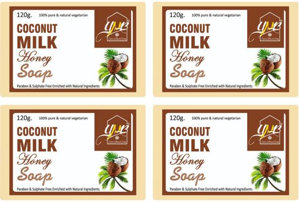 YNB YOURS NATURAL BUDDY Organic Coconut Milk & Honey Handmade SLS & Paraben Free Soap, Pack of 4