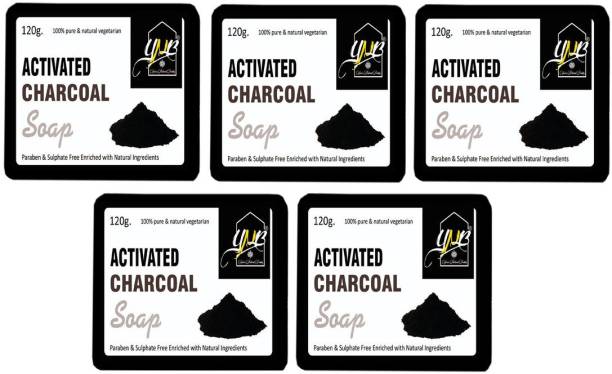 YNB YOURS NATURAL BUDDY Organic Charcoal Handmade SLS & Paraben Free Soap, Pack of 5, With Free Loofah