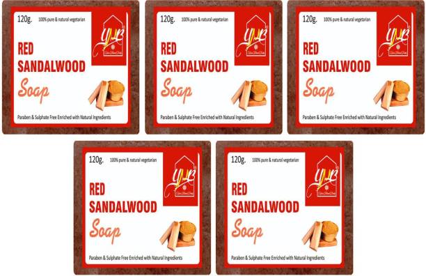 YNB YOURS NATURAL BUDDY Organic Red Sandalwood Handmade SLS & Paraben Free Soap, Pack of 5, With Free Loofah