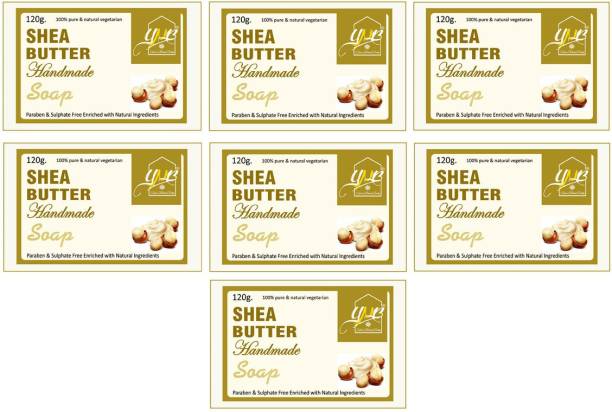 YNB YOURS NATURAL BUDDY Organic Shea Butter Handmade SLS & Paraben Free Soap, Pack of 7, With Free Loofah