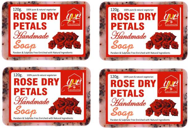 YNB YOURS NATURAL BUDDY Organic Rose Dry Petals Handmade SLS & Paraben Free Soap, Pack of 4