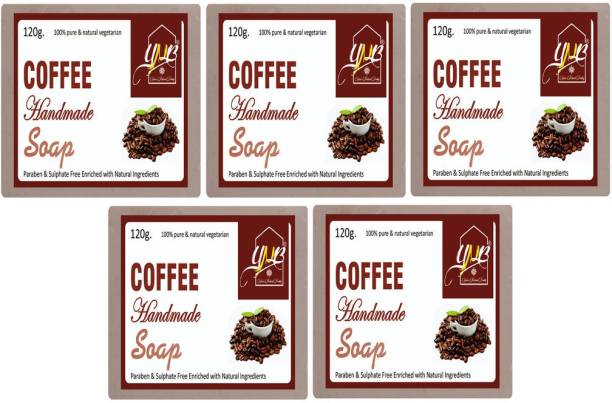YNB YOURS NATURAL BUDDY Organic Coffee Handmade SLS & Paraben Free Soap, Pack of 5, With Free Loofah