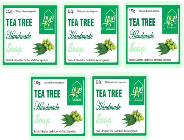 YNB YOURS NATURAL BUDDY Organic Tea Tree Handmade SLS & Paraben Free Soap, Pack of 5, With Free Loofah