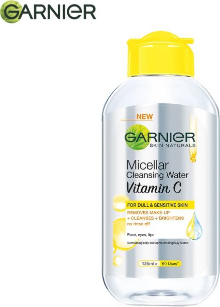GARNIER Micellar Water With Vitamin C, 125ml | Micellar Cleansing Water | One Swipe Makeup Remover | For Dull and Sensitive Skin | Removes Makeup + Brightens Skin