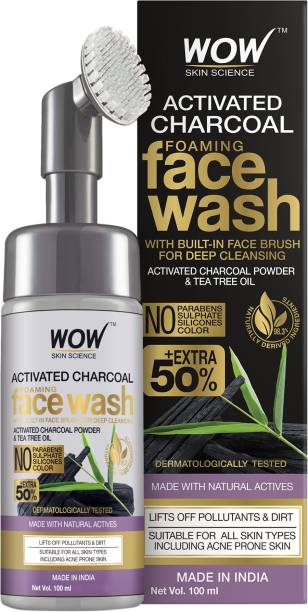 WOW SKIN SCIENCE Foaming Activated Charcoal  with Built-In Face Brush for deep cleansing Face Wash