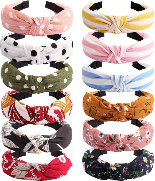 Renu enterprises Korean Style Solid Shimmer Fabric Knot Plastic Hairband Headband for Girls and Woman Pack of 12 Hair Band