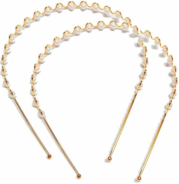 Kidzoo 2PC Metallic Golden Wave Pearl Hair Band For Long & Short Stylish Hair for Girls Hair Band