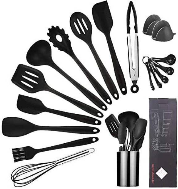 frenchware FRW-SBF-BLK-P18 Non-Stick Silicone Spatula & Utensil Set| Food-grade & BPA-Free Black Kitchen Tool Set