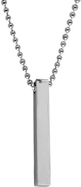 M Men Style Relationship Gift Fashion Jewelry Reactangle 4 Sided Vertical 3DBar Silver Zinc Metal Pendant For Unisex Sterling Silver Metal, Zinc Pendant