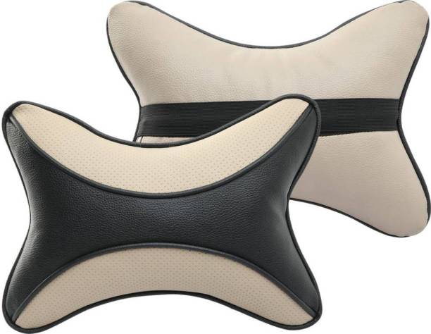 AUTOSITE Beige, Black Leatherite Car Pillow Cushion for Universal For Car