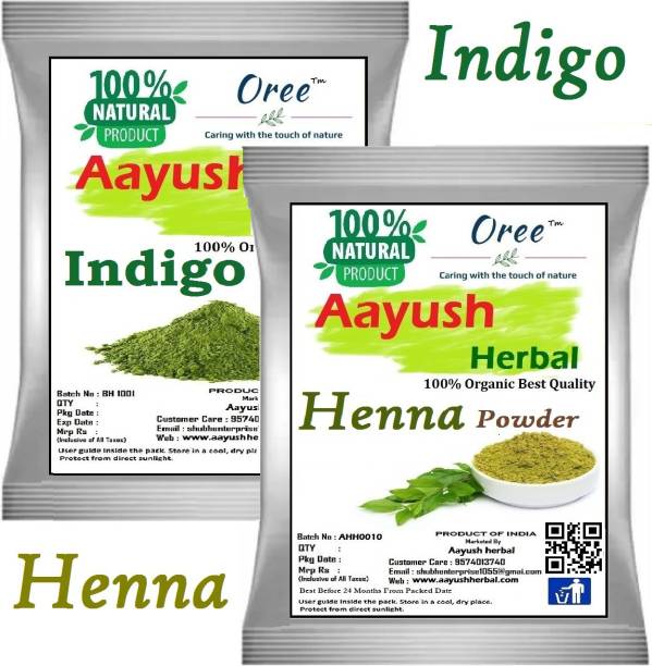 Aayush herbal INDIGO POWDER & HENNA POWDER 100% NATURAL HAIR COLOR (100g EACH)