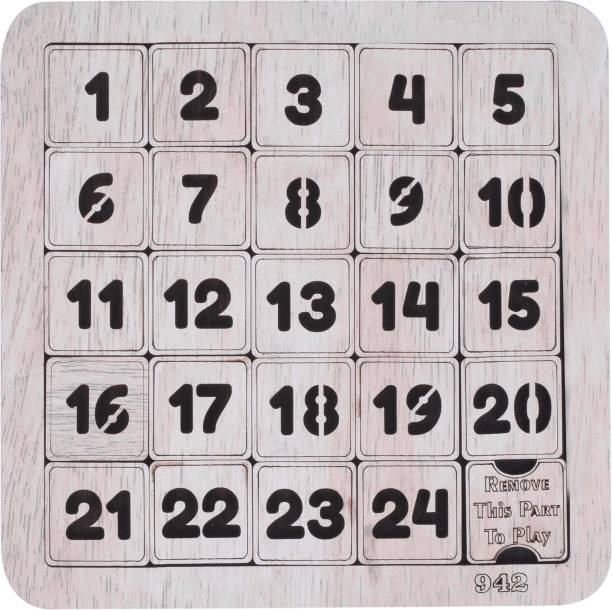 GOPINATH AUTOLINK Wooden Number Sleds Puzzle Game for Adults and Kids, Number Arranging and Mind Puzzle Games, Non-Interlocked Pieces (5x5) (Off White
