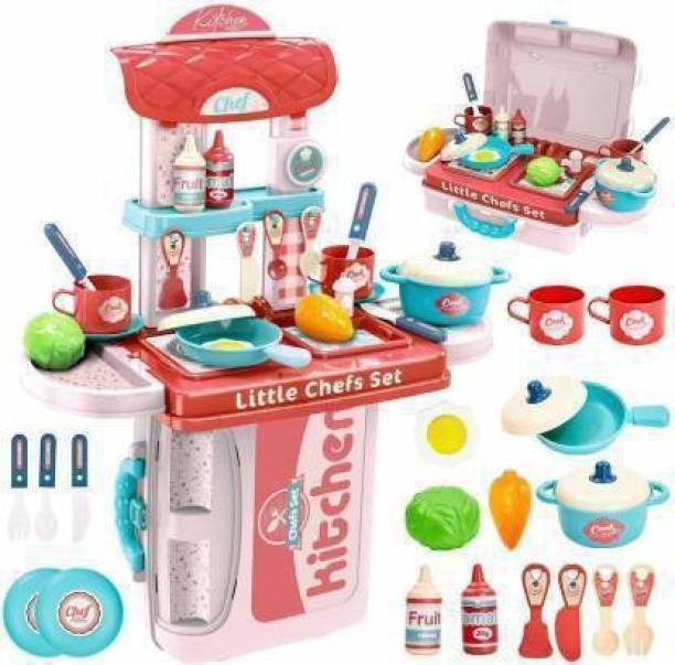 xelix 3 in 1 Kitchen Set Portable Pretend Play Little Chef Set with Suitcase for Kids