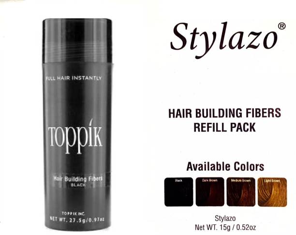 Stylazo TIPPIK Hair Building Fibers 27.5 g with 15g pouch Hair Loss concealer, BLACK color 784586465 soft Hair Volumizer powder