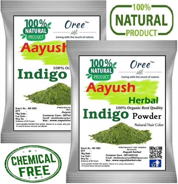 Aayush herbal Indigo Powder for Hair - 100% Natural Black Dye, Anti-Dandruff & Hair Growth Pack Of 2 (100g Each)