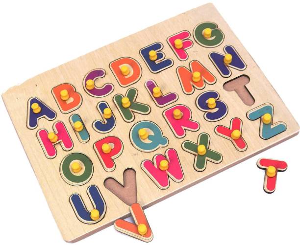 Plus Shine High Quality Wooden Educational Board ABCD Alphabet matching toy Early Learning & Educational Toys 3D Wooden Capital Alphabet Puzzles Board Tray for Kids wooden craft with Knobs Digital Educational Puzzle Board for Kindergarten & Pre-School Toddlers Colourful Capital Letters A To Z English Alphabets Jigsaw Puzzle for Kids Baby brain tester Creative learning set Play, Read & Learn Alphabet board