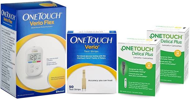 OneTouch Verio Flex Blood Glucose Monitor with 50's Verio strips with 50 Delica Plus Lancets Glucometer
