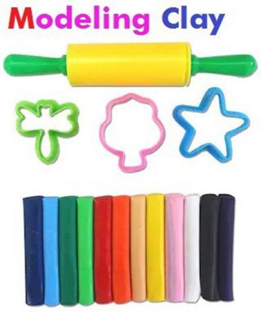 OREE Clay set for kids Molding clay + 3 shape die + Belan Patta + 12 clay stick for kids Multicolor Putty Toy