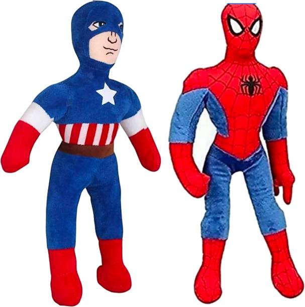 KHATU BABA Combo of Spider man and Caption America Soft Stuffed Toy Marvel Avengers Superhero Stuffed Plush Toys for car dashboard and kids and for for room decoratiion who loves Avengers large Size 50cm (Blue and red)  - 50 cm