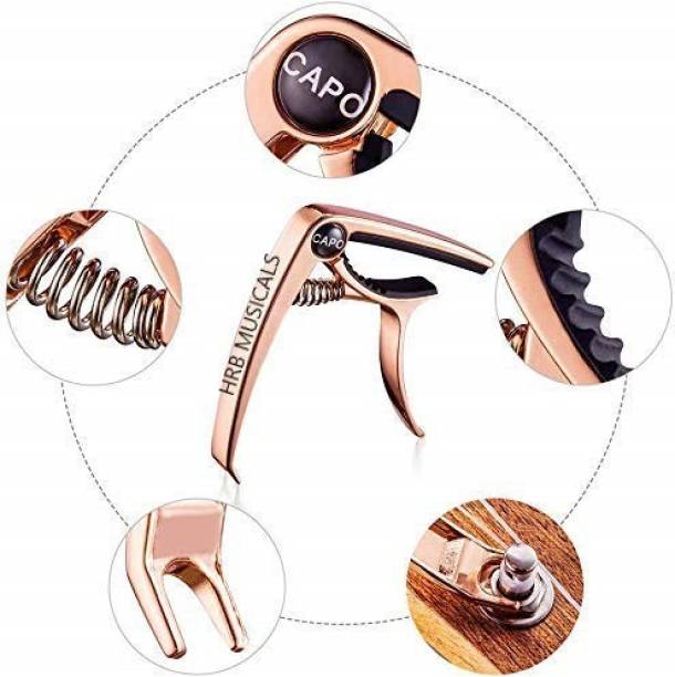 HRB MUSICALS Guitar Capo With Bridge Pin Remover with 5 guitar picks for Acoustic Guitar, Electric Guitar, Ukulele (rose golden) Spring Guitar Capo