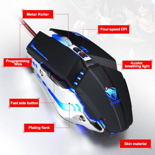 VIBOTON T-WOLF V7 Wired Gaming Mouse Macro Programming Mouse ,7 Buttons , Adjustable 4800DPI Optical Mechanical Gaming Mouse , RGB Backlight For PC Computer Gamer Wired Optical  Gaming Mouse