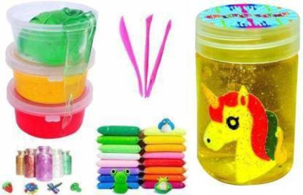 Hoatzin Slime Kit 3 Crystal Slime,1 Unicorn Slime and 16 Air Dry Putty Toy Combo with Free Glitter and tools for Kids Boys And Girls Multicolor Putty Toy Multicolor Putty Toy