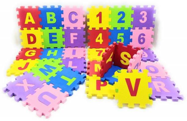 Miss & Chief by Flipkart 36 Pieces Mini Puzzle Foam Mat for Kids, Interlocking Learning Alphabet and Number Mat for Kids - Multi-Color, Pack of 1