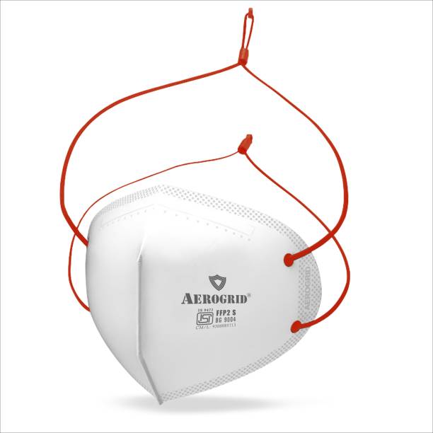 AeroGrid FFP2 | 5 Layers | White with Red Headloop | Premium N95 Adjustable Head Loop Mask for Unisex | BIS & ISO Certified
