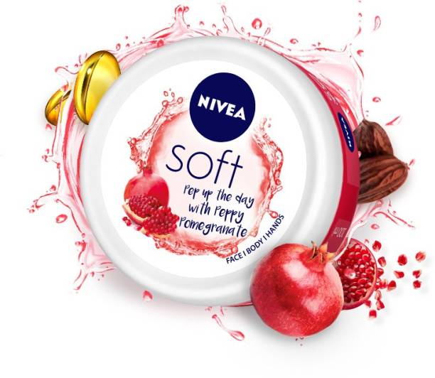 NIVEA Soft Light Moisturizer Cream, Peppy Pomegranate, with Vitamin E & Jojoba Oil