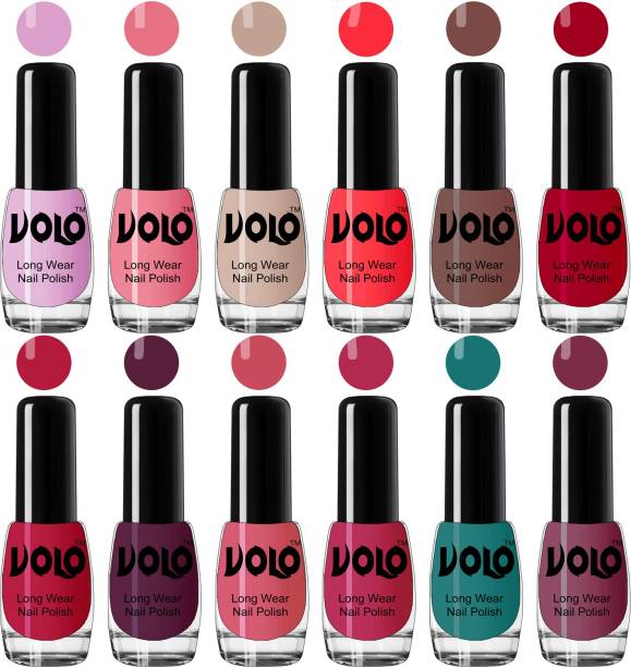 Volo Color Rich Toxic Free Perfection Shine Nail Polish Set of 12 Combo-No-105 Light Purple, Light Pink, Pink Nude, Coral Compass, Wine Maroon, Pink Mania, Reddish Orange, Chrome Rust, Chocolate Brown, Passion Pink, Radium Green, Peach Pink