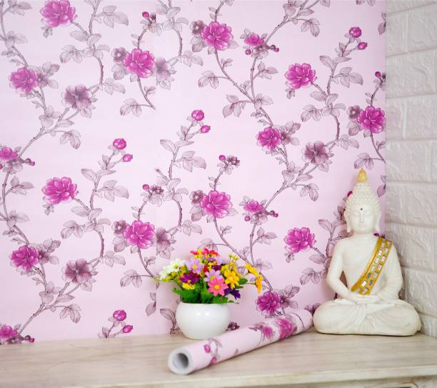 Flipkart SmartBuy Wall Stickers Wallpaper Pink Flowers Design for Bedroom Decoration Self Adhesive Medium Self Adhesive Sticker