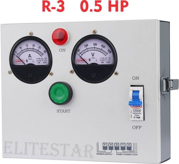 ELITESTAR 0.5 HP (R-3) Single Phase NO.1 Farmer Choice Water Pump Panel (Classic Model)/Motor Starter / MCB Switch – 10 AMP - ISI And Running Capacitor- 36Hz (INDTECH) (Heavy Wire - 2.50 MM) / Starting Capacitor - 120+150. Submersible Water Pump
