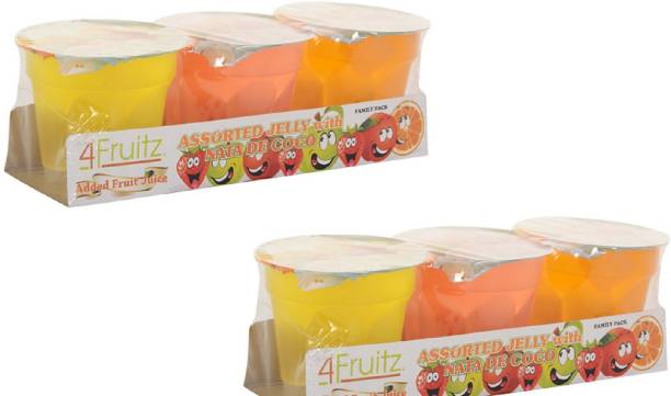 4Fruitz Jelly with NATA De Coco - 3 CUP Family Pack, 390g (Pack 2) Strawbery, Pineapple, orange Jelly Candy
