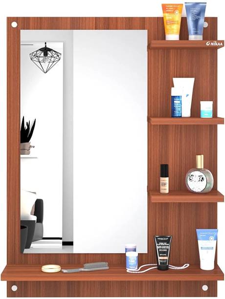 Anikaa Mavis Dressing Wall Mirror with Shelves/Wall Hanging Dressing Mirrors with Shelf for Living Room Bedroom/Wall Mounted Dressing Mirror for Wall Decor (Walnut) Engineered Wood Dressing Table