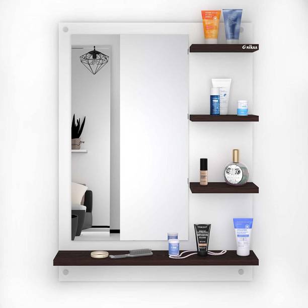 Anikaa Mavis Dressing Wall Mirror with Shelves/Wall Hanging Dressing Mirrors with Shelf for Living Room Bedroom/Wall Mounted Dressing Mirror for Wall Decor (White/Wenge) Engineered Wood Dressing Table