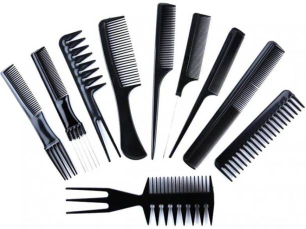 Madaara 10Pcs Pro Salon Hair Cut Styling Hairdressing Barbers Combs Brush Comb Set, Black (Set of 10)
