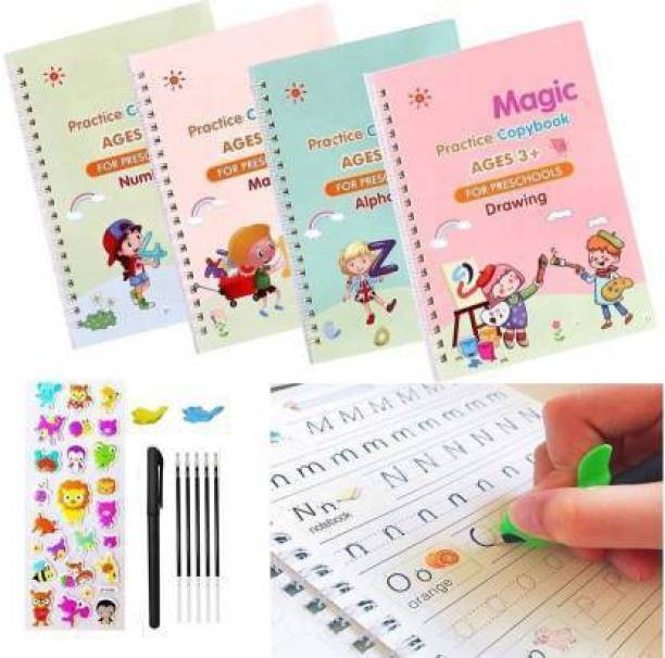 KITTY FLEX Sank Reusable Practice Copybook for Kids - The Print Handwiriting Workbook-Reusable Writing Practice Book ?Four Books with Pen?