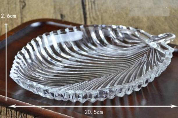 MDNSHO Stylish Elegant Glass 20 cm Leaf Plate for Serving Dry Fruits, Snacks, Sweets and Decoration Quarter Plate