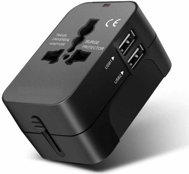 Jihaan Universal Travel Adapter, International All in One Worldwide Travel Adapter and Wall Charger with USB Ports with Multi Type Power Outlet USB 2.1A,100-250 V(Black) Worldwide Adaptor